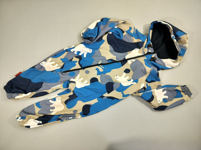 Combinaison ml imperméable , camoufflage bleu gris ours blancs, intérieur molletonné  https://ielm.fr/waterproof-softshell-overall-comfy-isbjorns-kamouflage-jumpsuit, moins cher chez Petit Kiwi