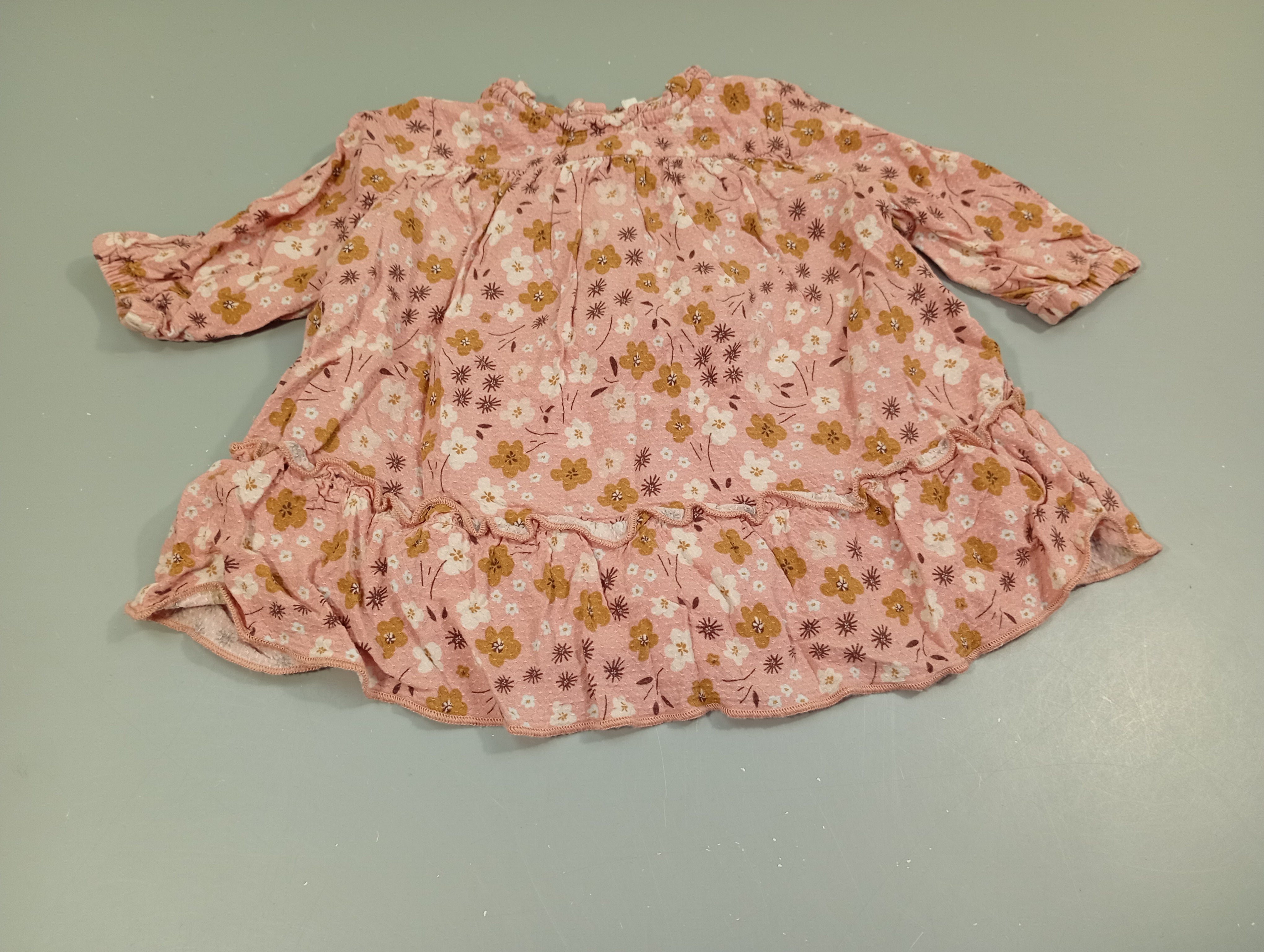 Blouse m.l rose texturé à fleurs blanc, brun