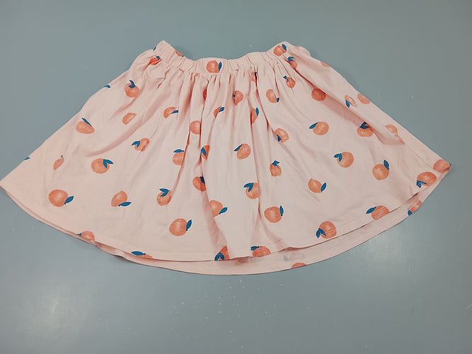 Jupe en jersey saumon clair, motifs pêches, moins cher chez Petit Kiwi