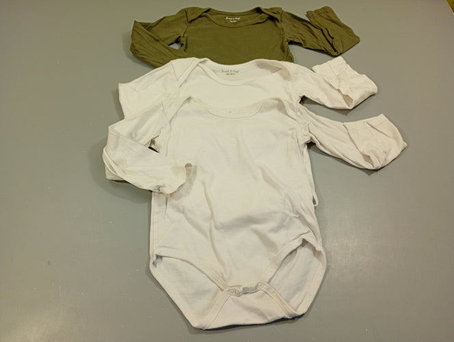 Lot de 3 bodies 2 blancs, 1  kaki, moins cher chez Petit Kiwi