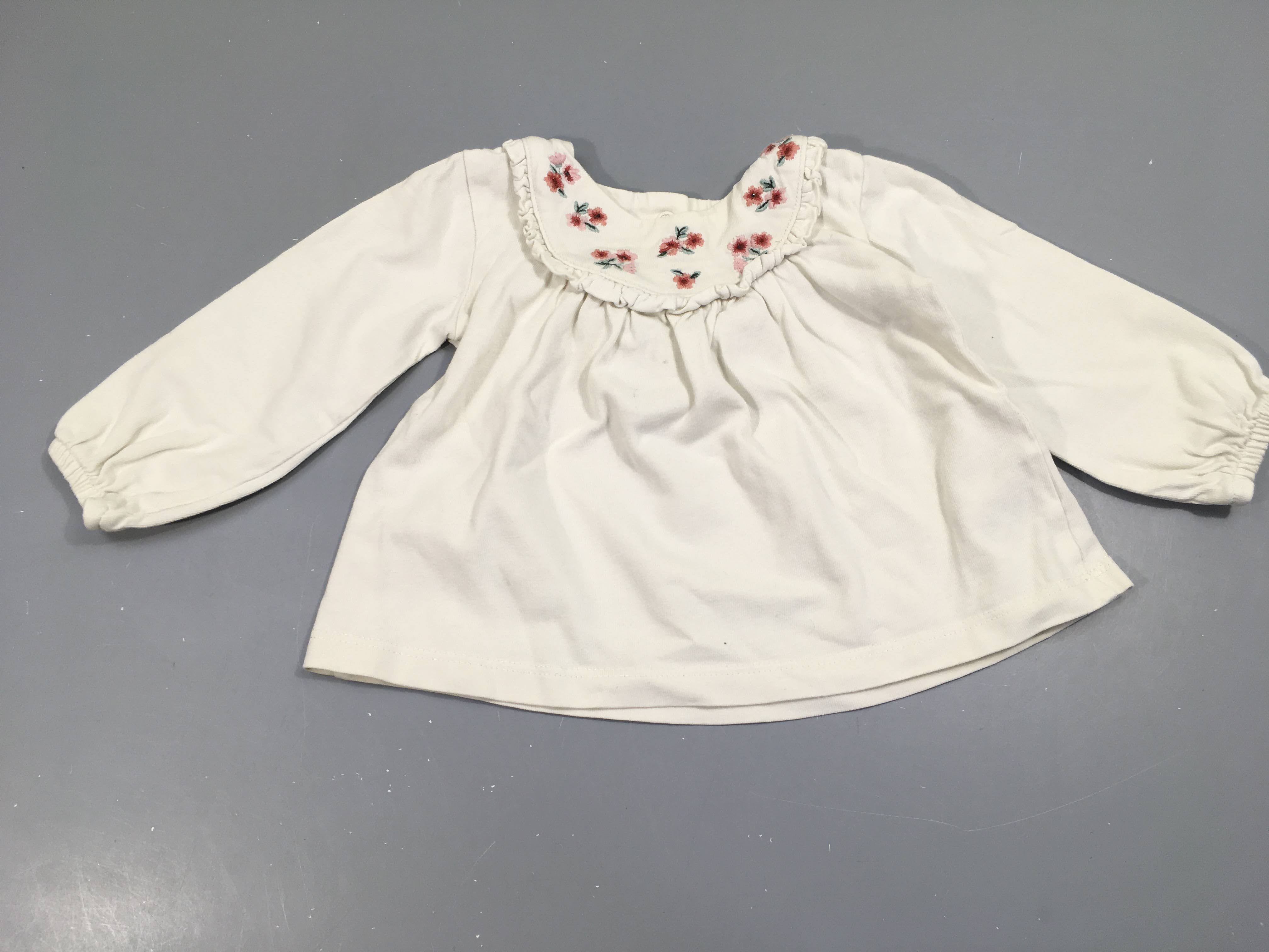 T-shirt m.l blanc broderies fleurs