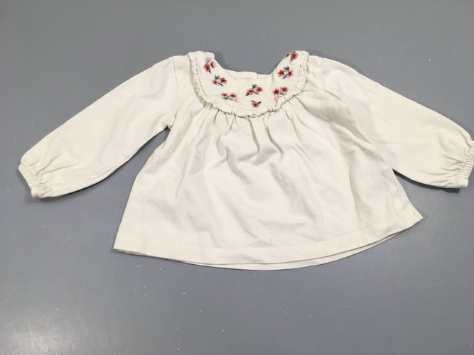 T-shirt m.l blanc broderies fleurs, moins cher chez Petit Kiwi