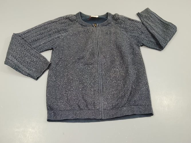 Gilet zippé bleu marine pailleté, moins cher chez Petit Kiwi