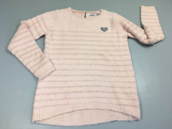 Pull rose pâle rayé coeur argenté A rafraichir bas manches, moins cher chez Petit Kiwi
