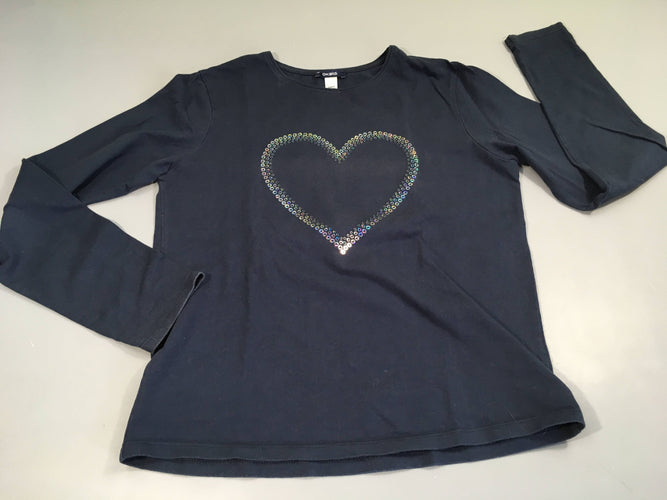 T-shirt m.l bleu foncé coeur sequins, moins cher chez Petit Kiwi