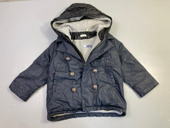 Manteau capuche bleu marine boutons dorés effet superposé, moins cher chez Petit Kiwi
