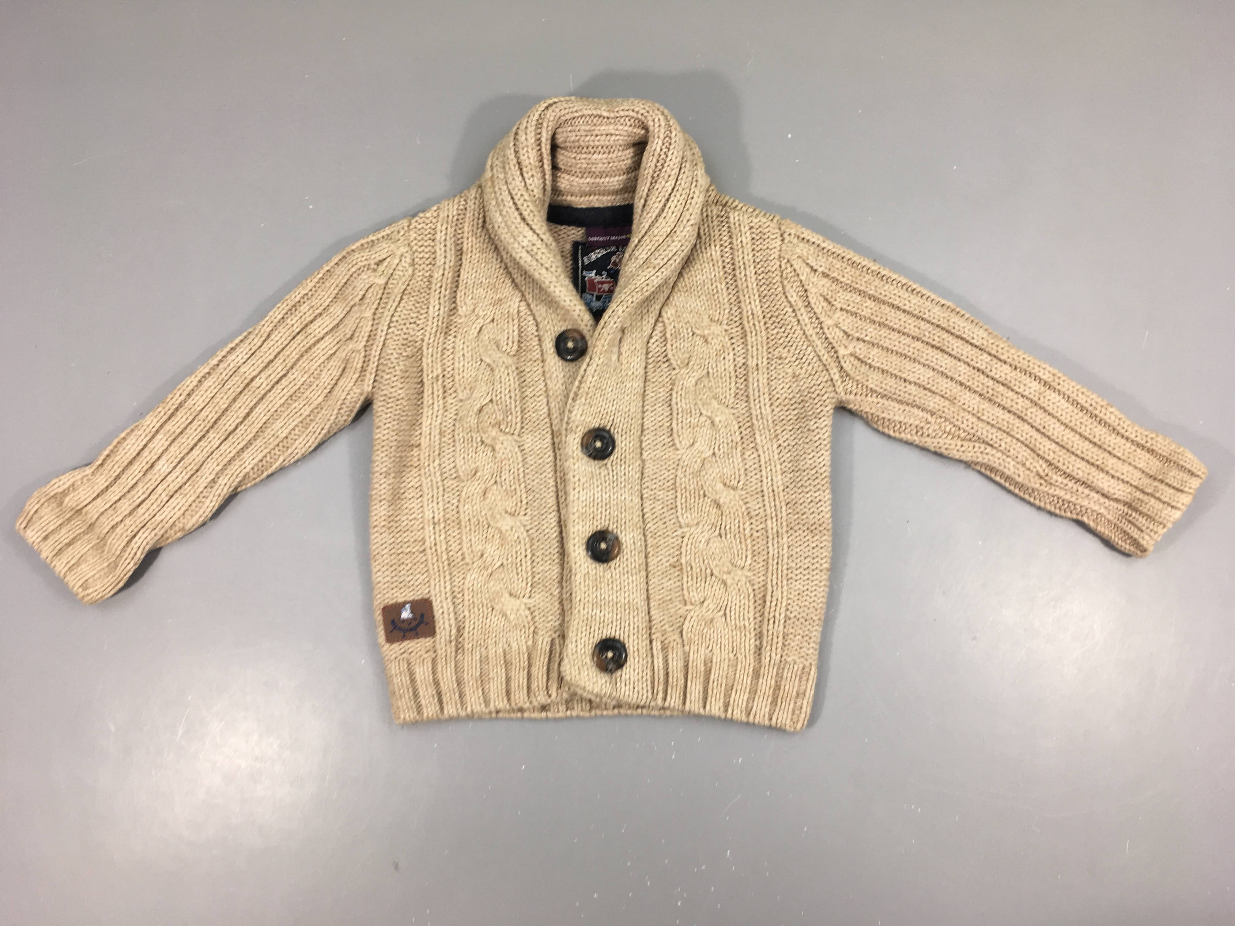 Gilet mailles beige chinée col châle
