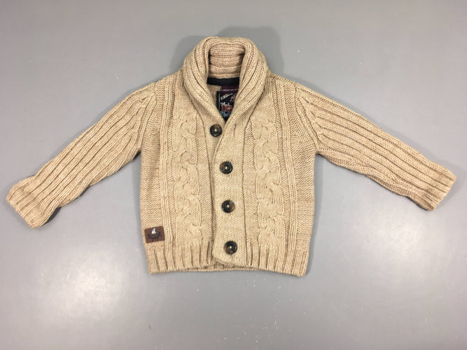 Gilet mailles beige chinée col châle, moins cher chez Petit Kiwi