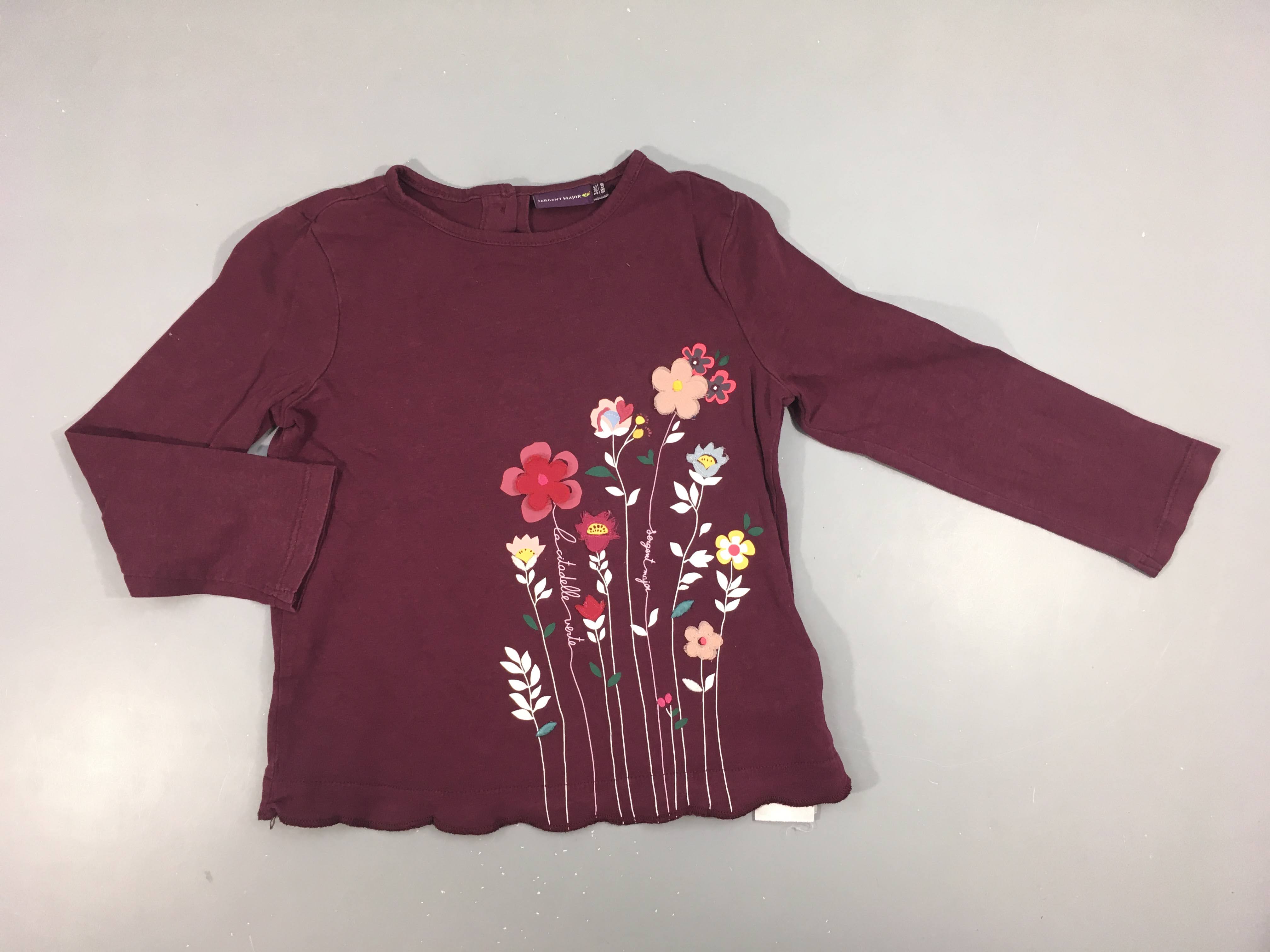 T-shirt m.l aubergines fleurs texturées