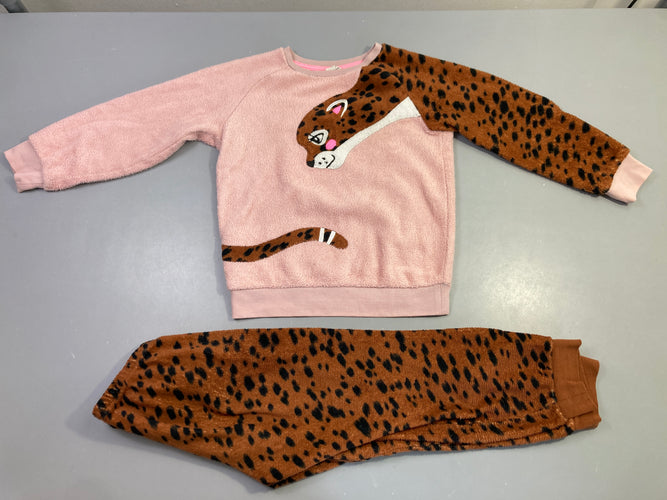 Pyjama 2pcs velours rose léopard marron, moins cher chez Petit Kiwi