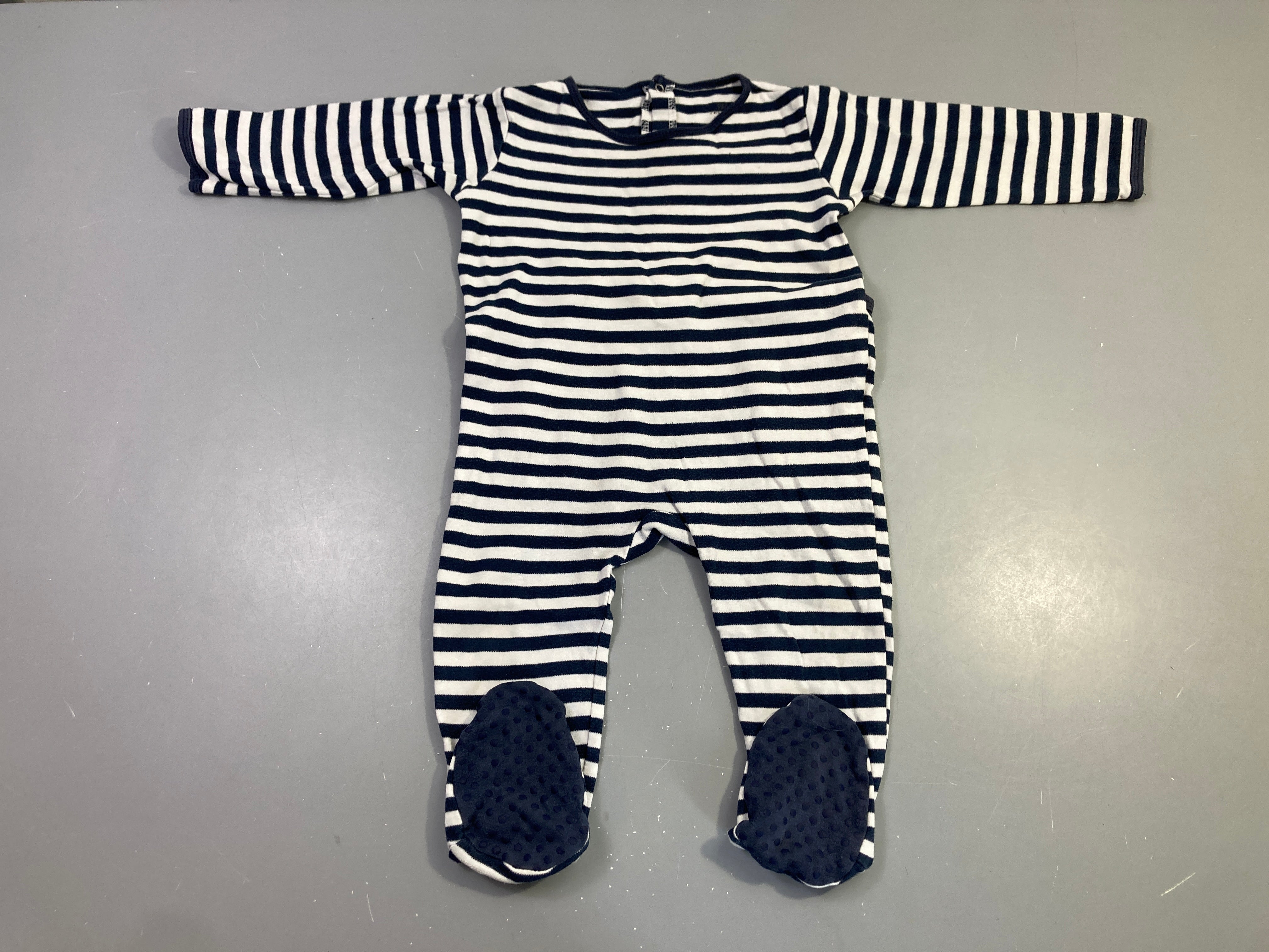 Pyjama jersey rayé bleu marine/blanc pieds antidérapants, bouloché