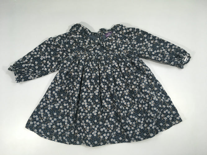 Robe m.l velours doublée vert foncé fleuri blanc, moins cher chez Petit Kiwi