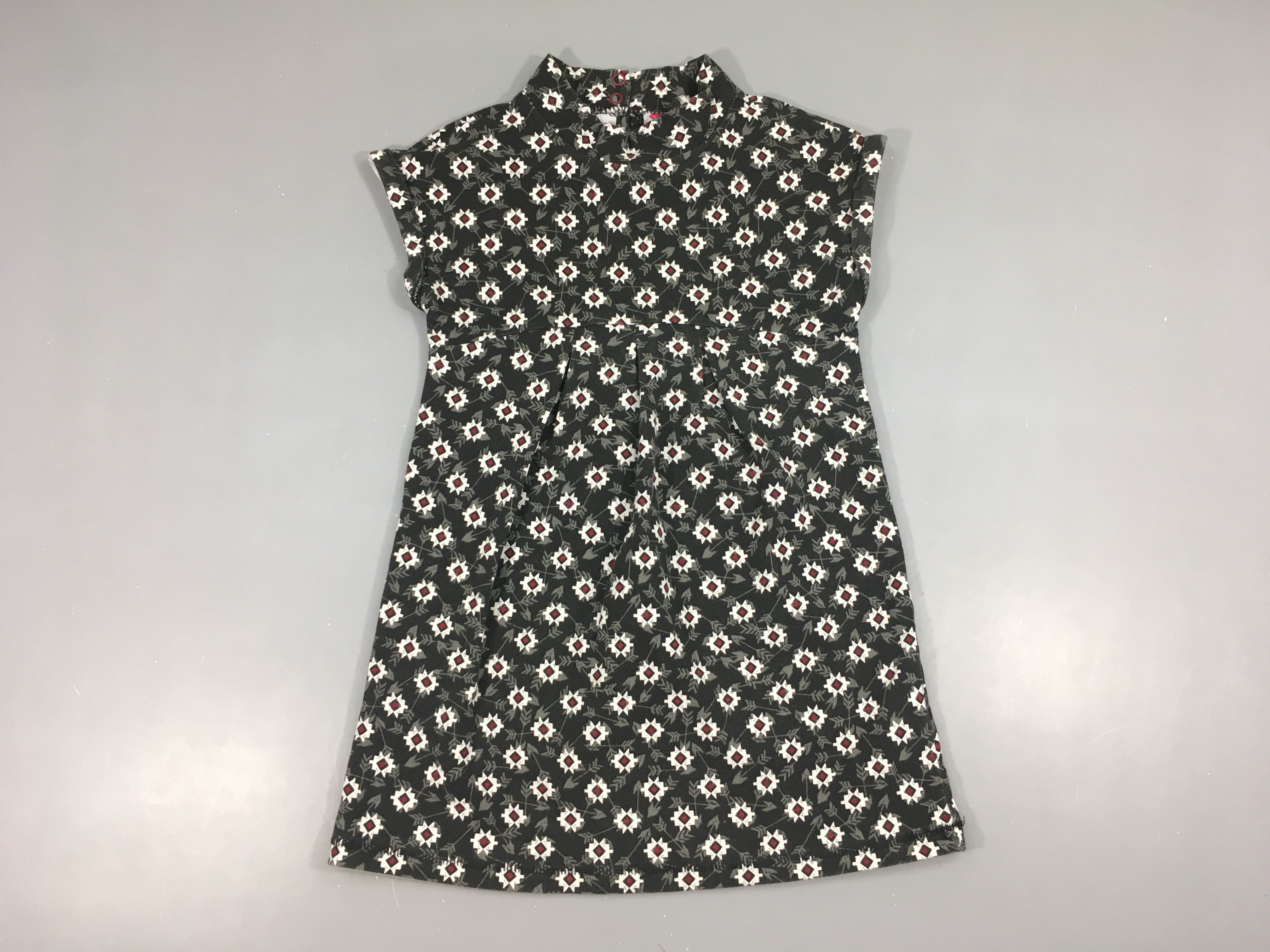 Robe m.l jersey col montant vert gris foncé motifs blancs