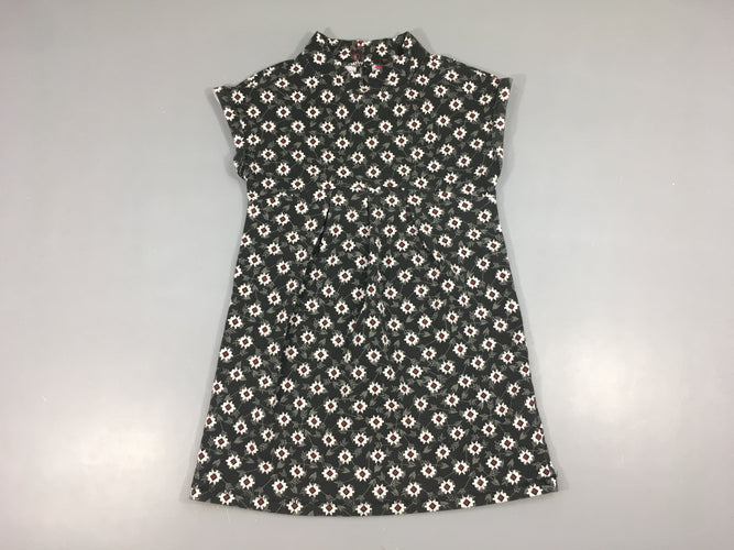 Robe m.l jersey col montant vert gris foncé motifs blancs, moins cher chez Petit Kiwi