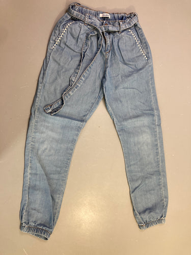 Pantalon denim bleu clair taille et chevilles élastiques ceinture, moins cher chez Petit Kiwi