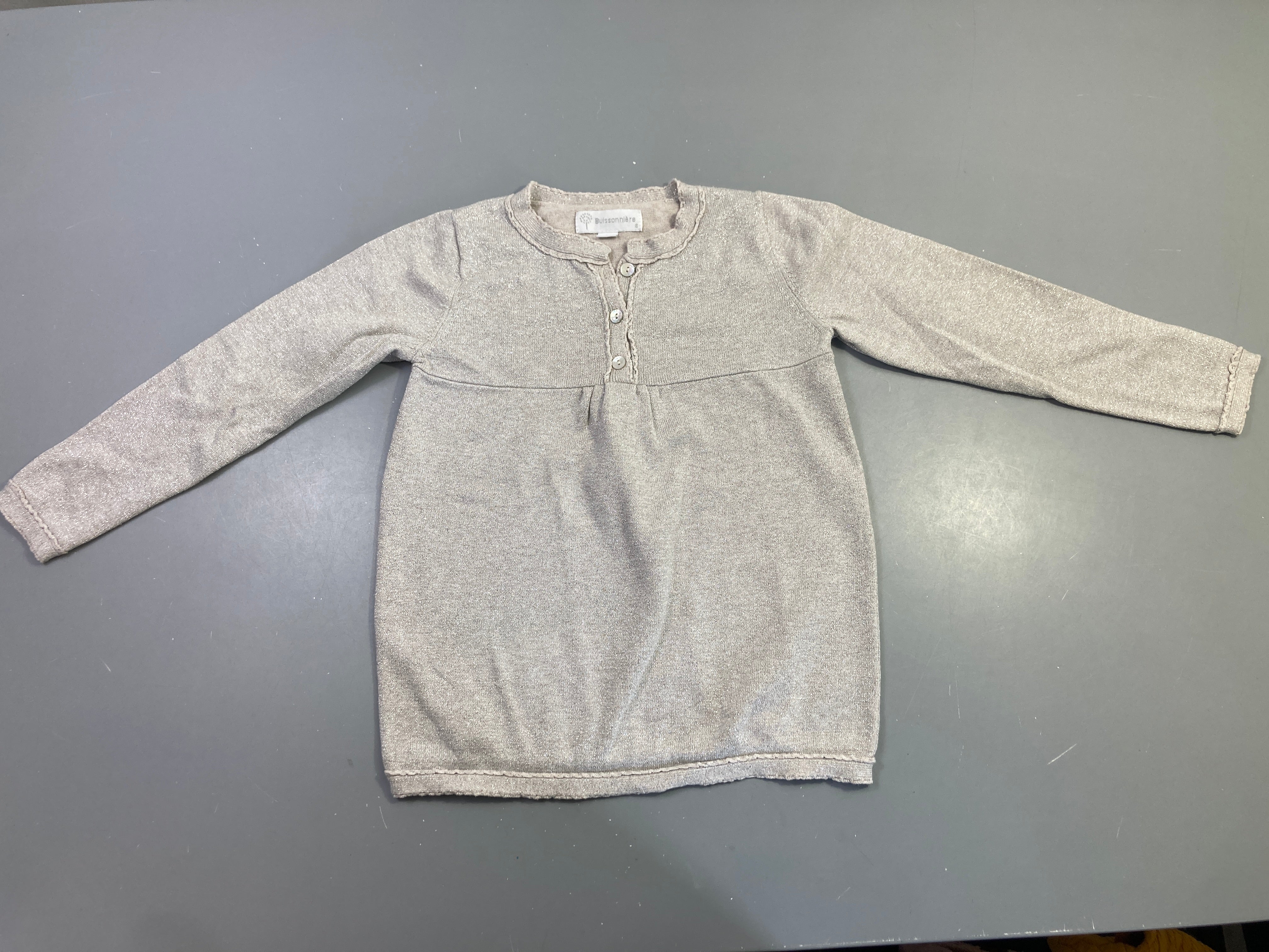 Pull m.l gris fil argenté boutons