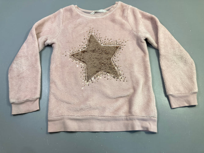 Pull m.l velours rose pâle étoile paillettes, moins cher chez Petit Kiwi