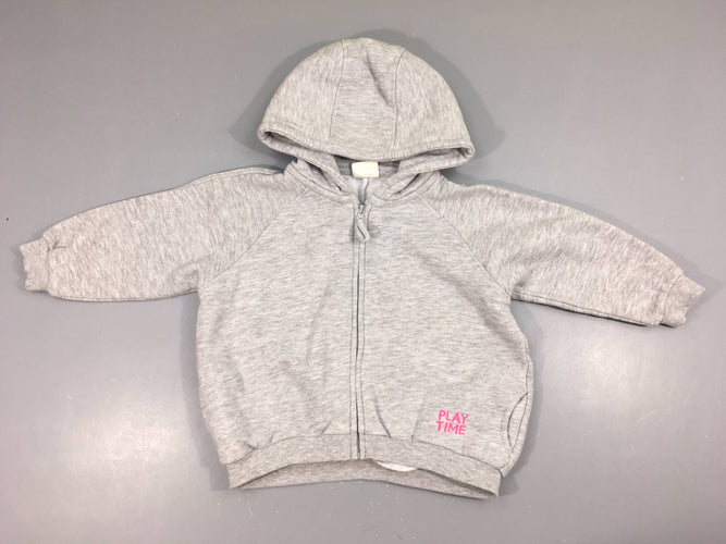 Sweat à capuche zippé gris Time Play Légèrement bouloché, moins cher chez Petit Kiwi