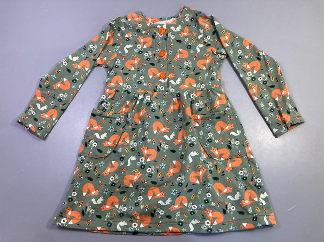 Robe m.l molleton kaki renards écureuils poches boutons oranges (taille estimée), moins cher chez Petit Kiwi
