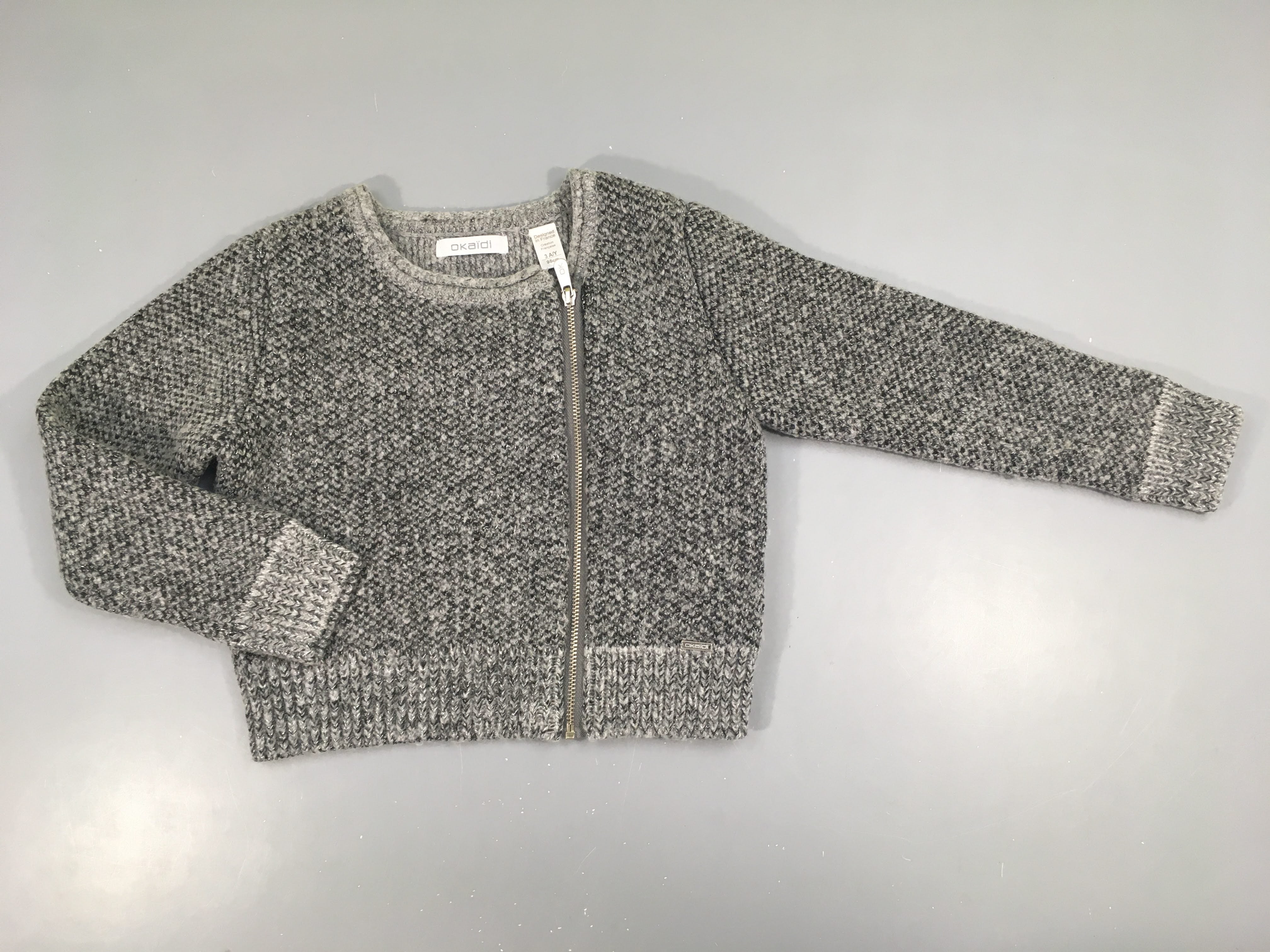 Gilet zippé gris chiné 7%Laine