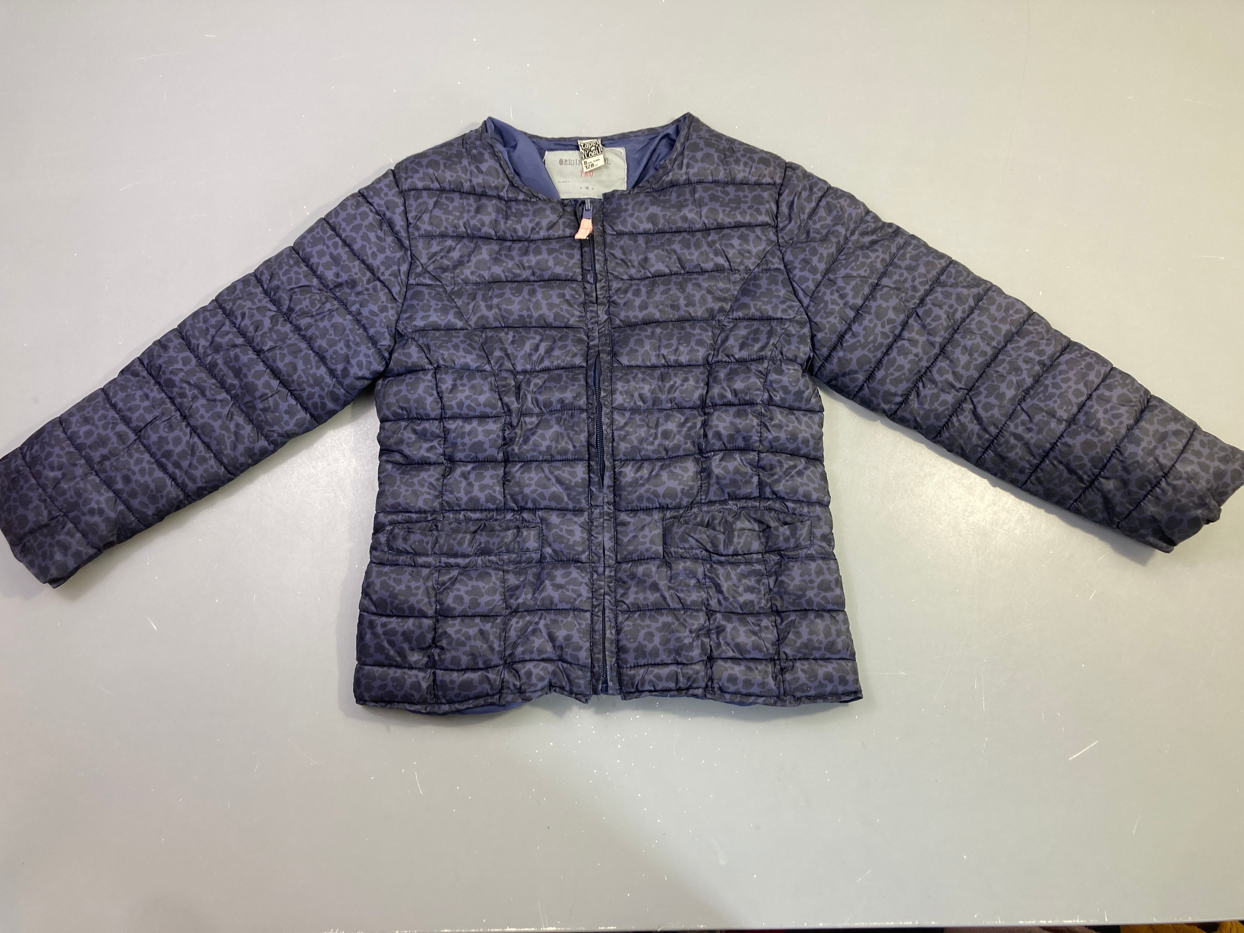 Doudoune m.l zippée bleu marine léopard noir