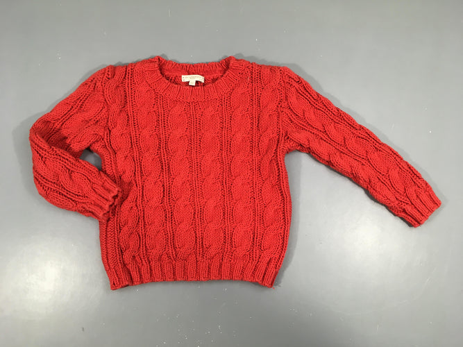 Pull mailles torsadées rouge 100%Coton, moins cher chez Petit Kiwi