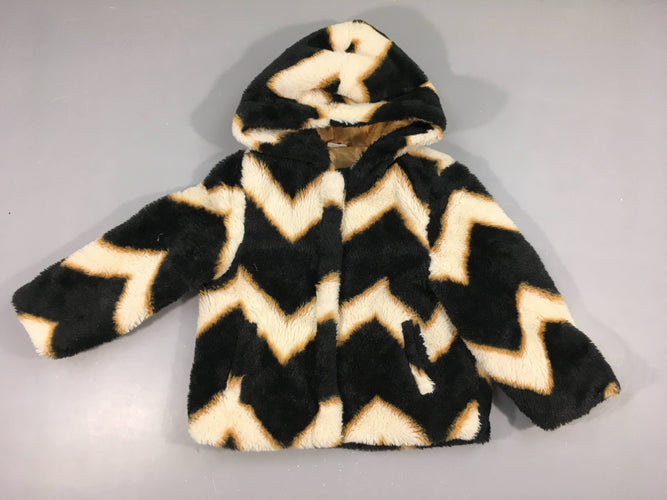 Gilet veste à capuche peluche noir-ocre-blanc, moins cher chez Petit Kiwi