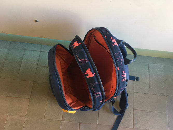 Sac àdos bleu foncé Félins roses-Quelques tarces usure bas, moins cher chez Petit Kiwi