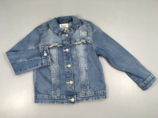 Veste en jean fleurs brodées arrière, moins cher chez Petit Kiwi