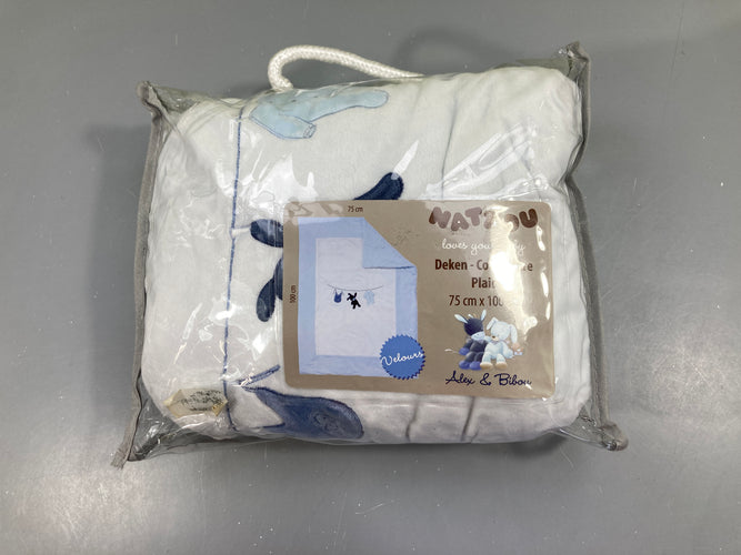 Couverture velours bleu Alex & Bibou, 100x75cm, moins cher chez Petit Kiwi