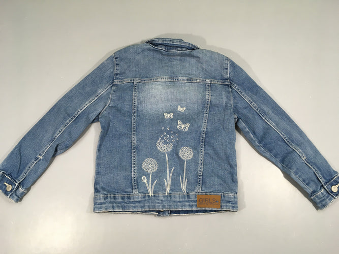 Veste en jean fleurs brodées arrière, moins cher chez Petit Kiwi
