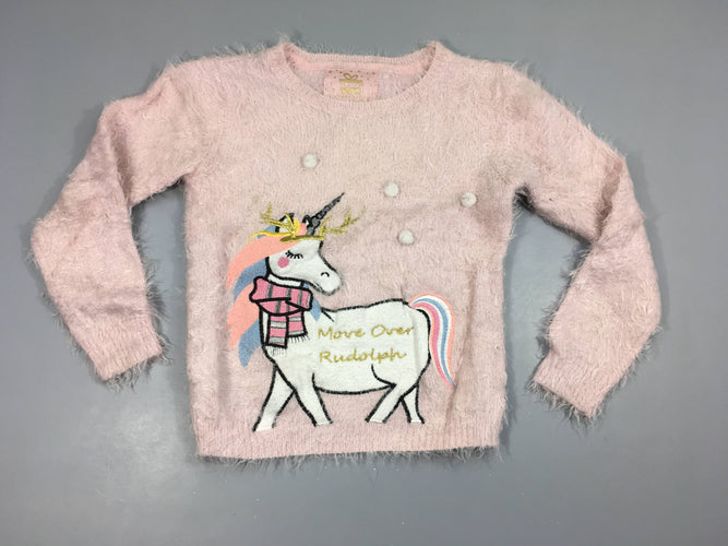 Pull duveteux rose licorne, moins cher chez Petit Kiwi