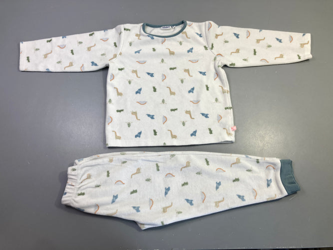 Pyjama 2pcs velours écru animaux, moins cher chez Petit Kiwi
