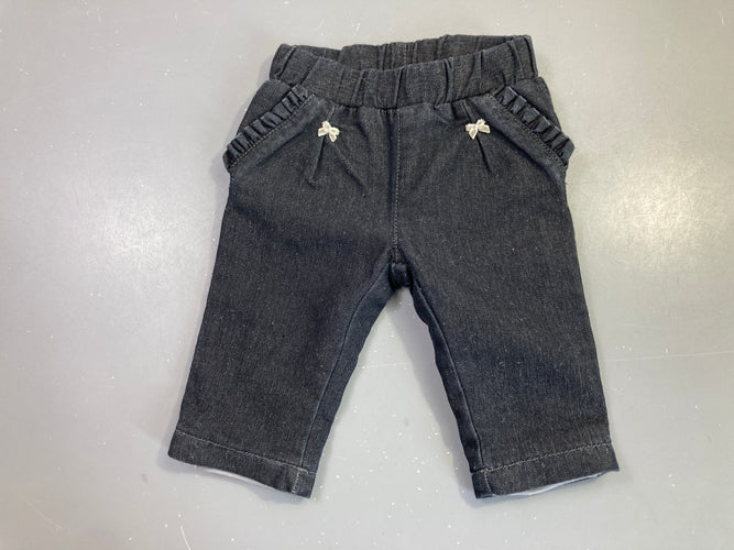 Pantalon jean gris foncé noeud, doublé jersey, moins cher chez Petit Kiwi