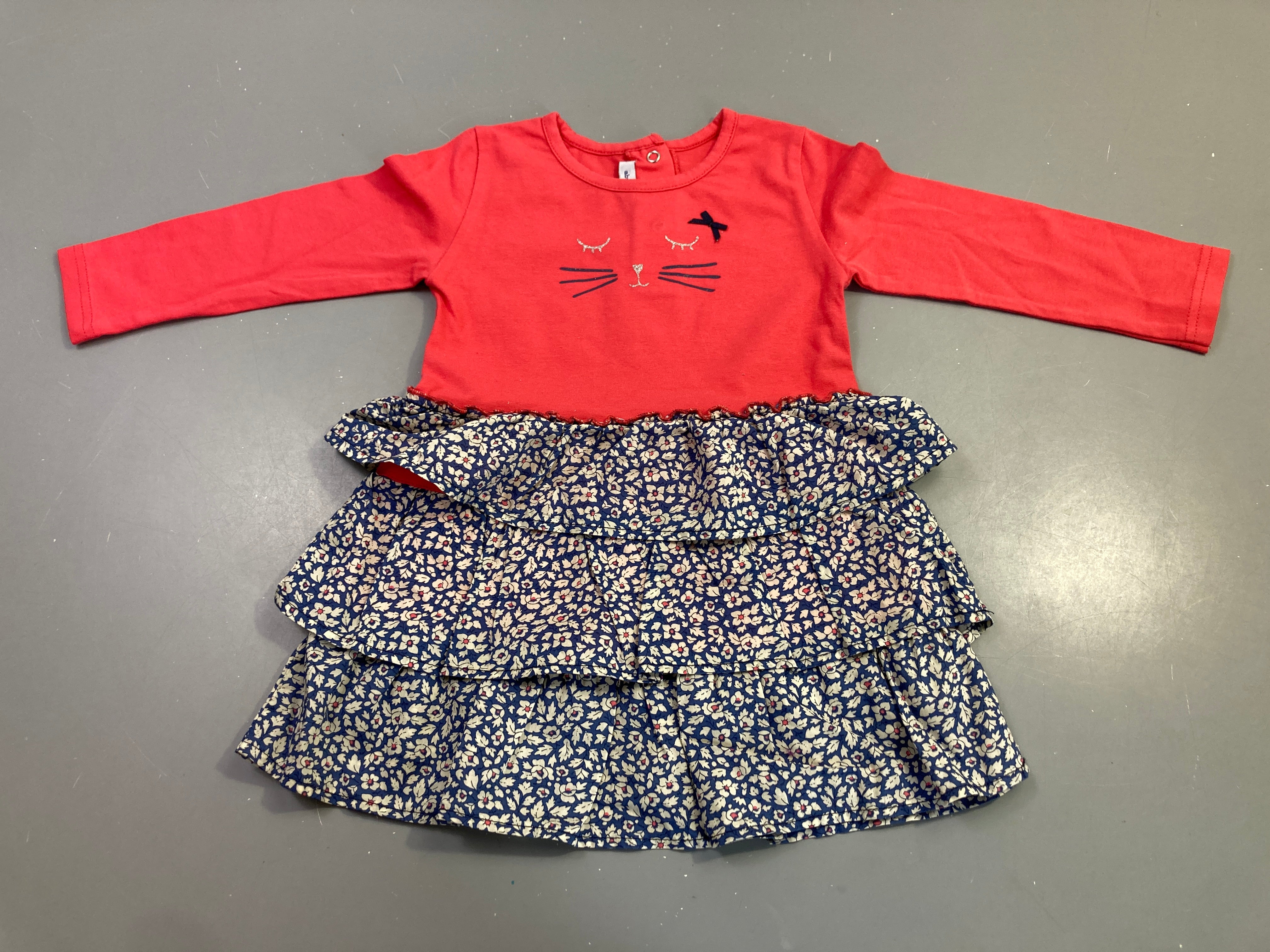 Robe m.l bi-matière jersey corail chat motif fleuri
