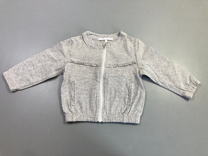 Sweat gris chiné zippé volants, moins cher chez Petit Kiwi