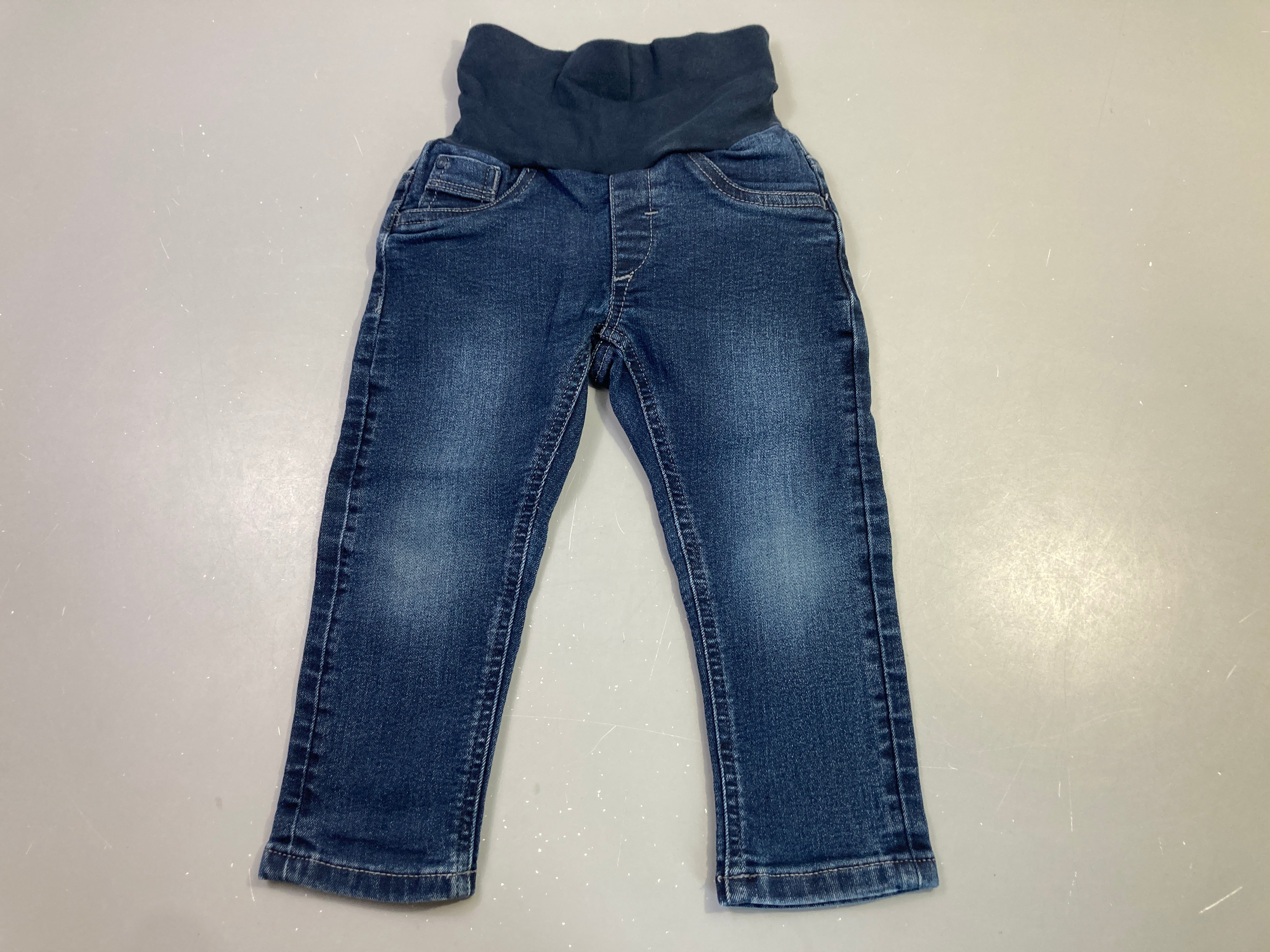 Jeans bleu délavé taille élastique