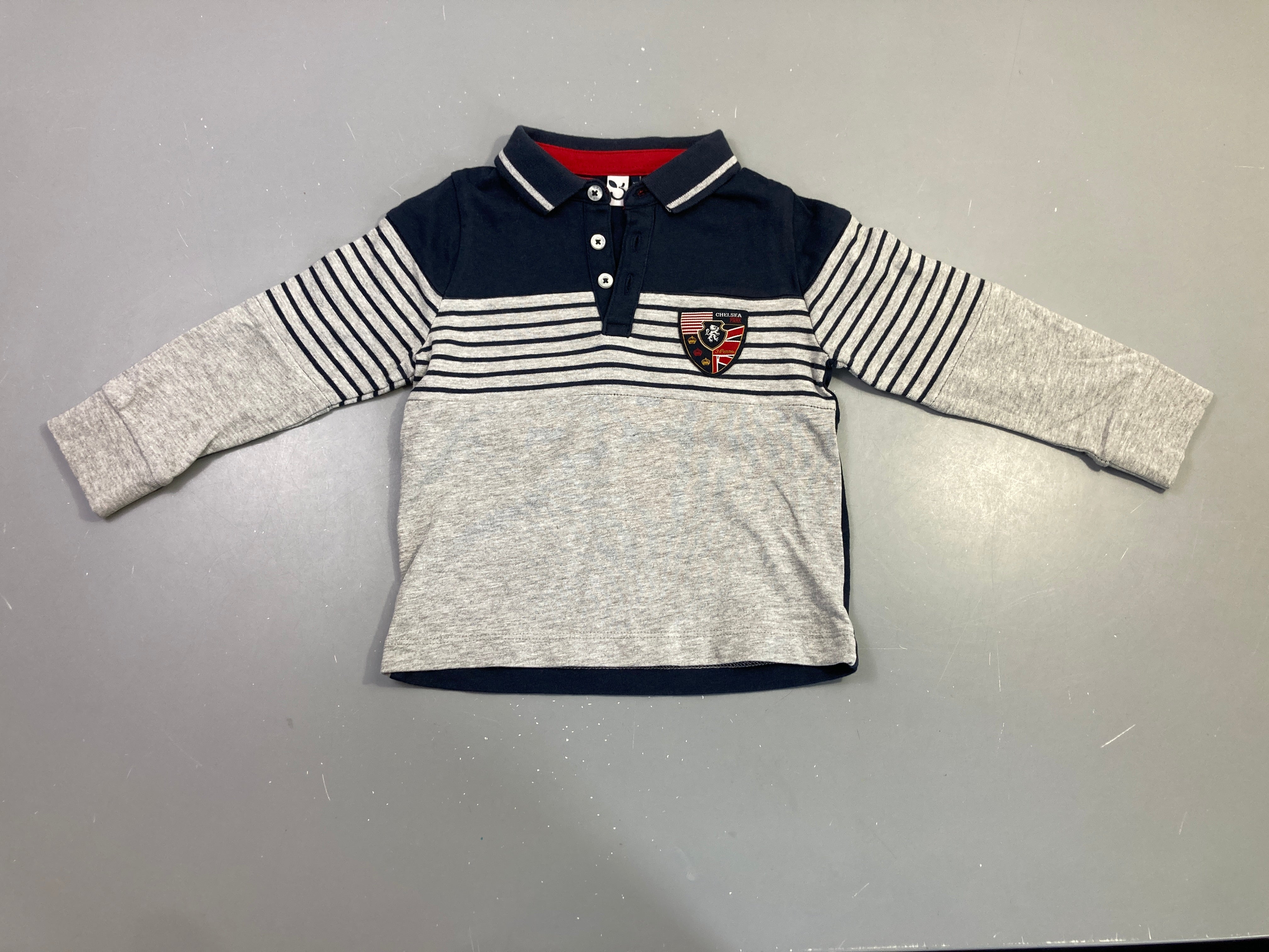 Polo m.l gris rayé bleu marine