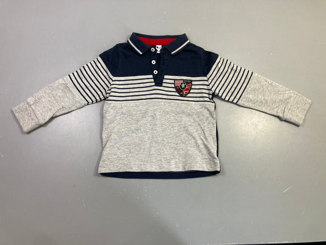 Polo m.l gris rayé bleu marine, moins cher chez Petit Kiwi