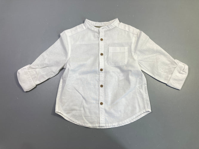 Chemise m.l blanche col mao poche, moins cher chez Petit Kiwi