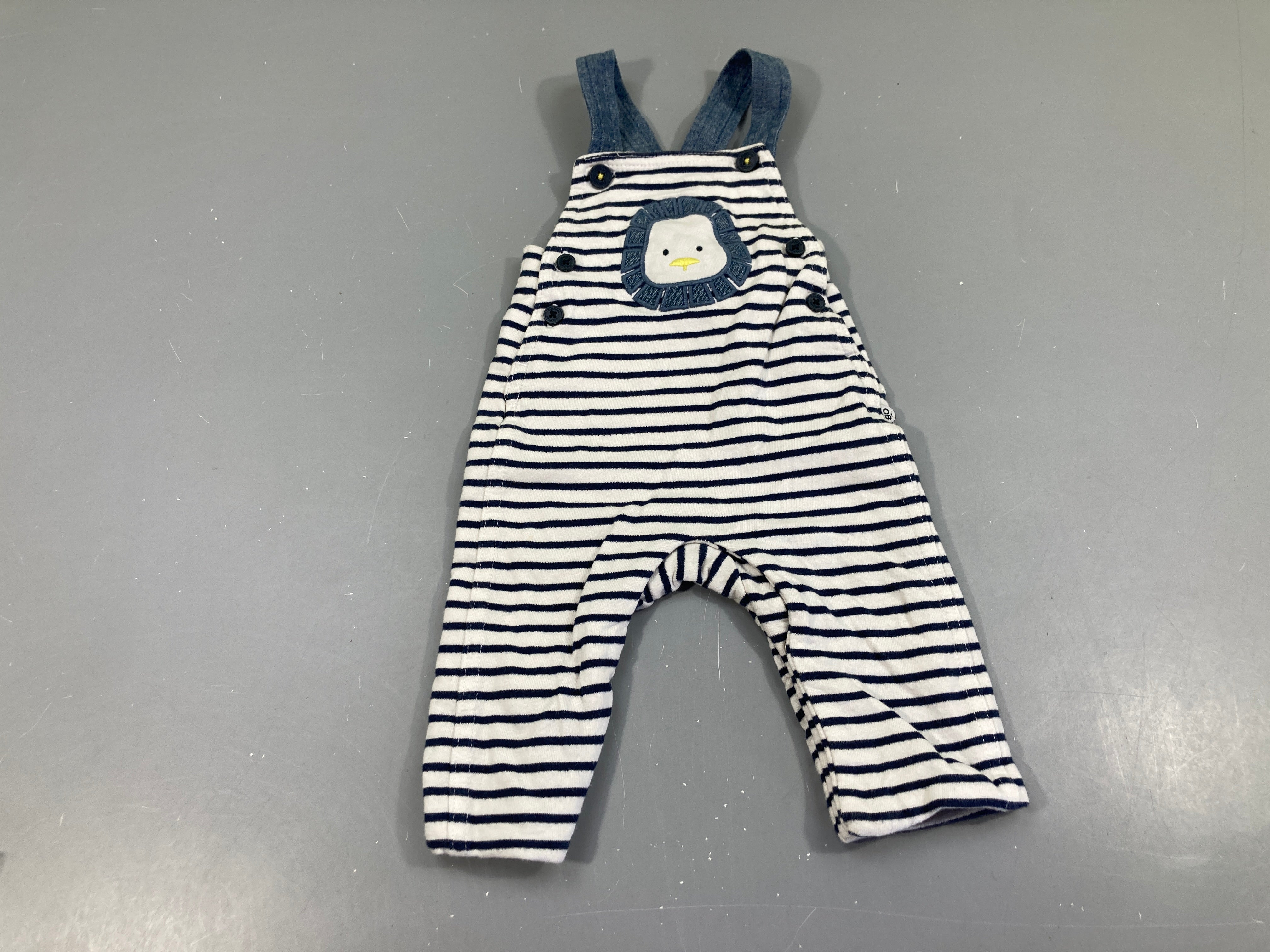 Salopette molleton blanc rayé bleu marine animal