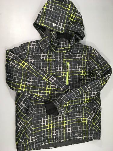 Veste de ski noir à carreaux anis à capuche, V3taille et chevilles élastiques, moins cher chez Petit Kiwi