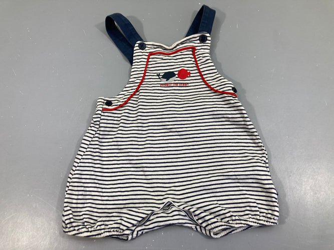 Salopette short molleton blancrayé bleu marine poisson, moins cher chez Petit Kiwi