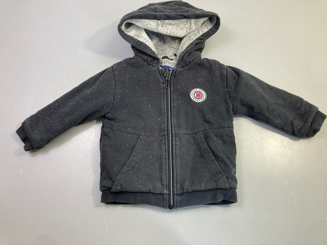 Sweat zippé gris foncé chiné capuche, doublé peluche, moins cher chez Petit Kiwi