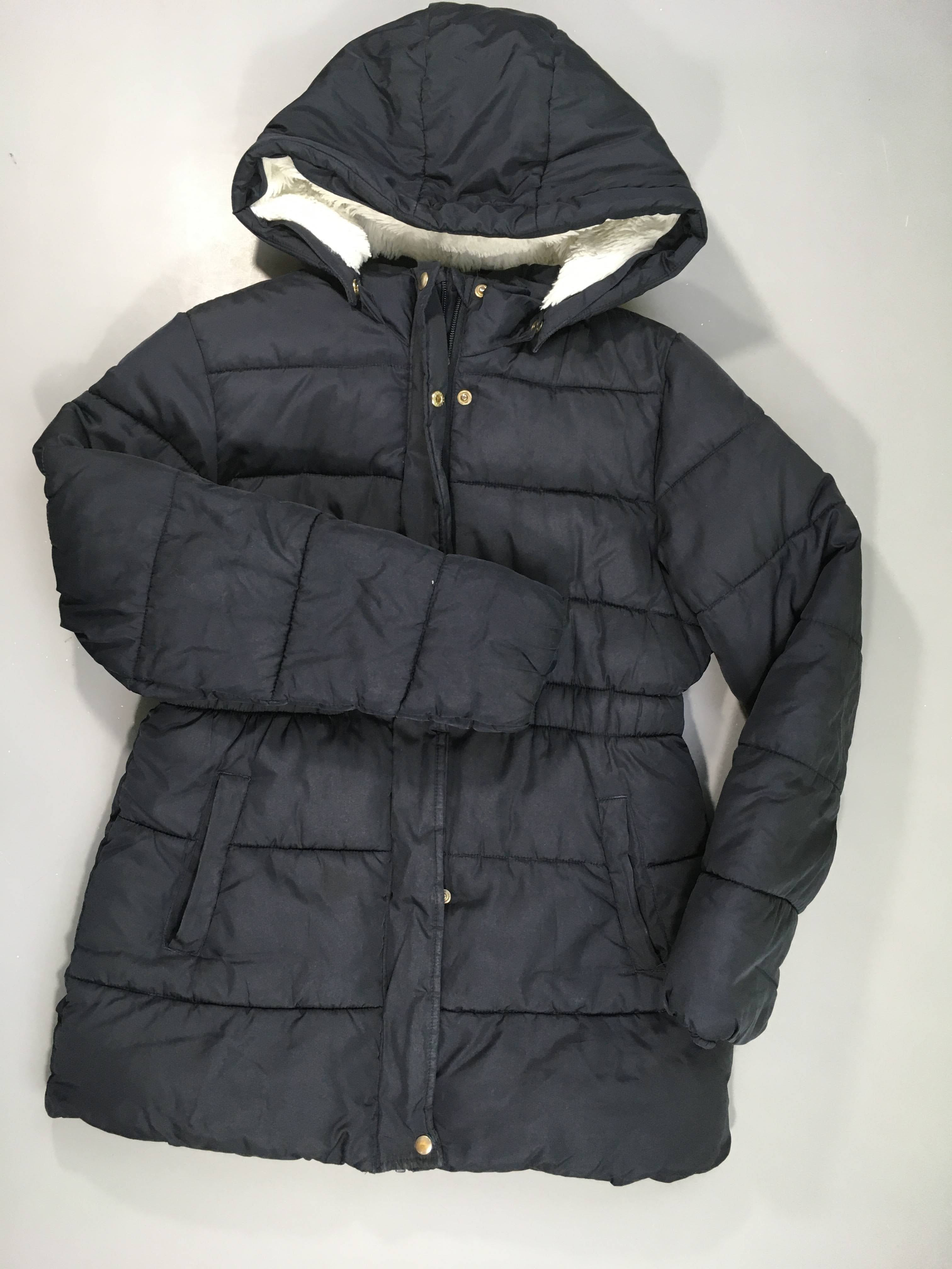 Manteau long bleu foncé à capuche amovible