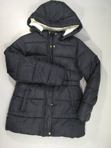 Manteau long bleu foncé à capuche amovible, moins cher chez Petit Kiwi