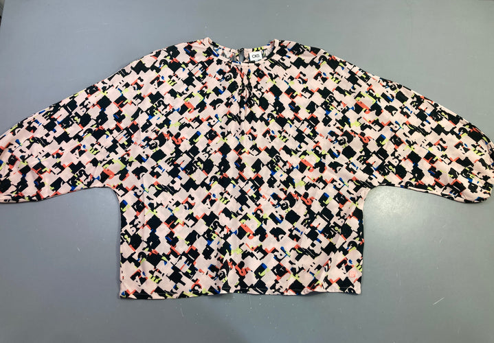 Blouse m.l mousseline rose imprimé graphique, moins cher chez Petit Kiwi