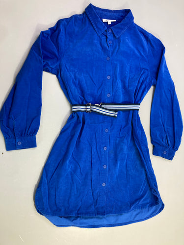 Robe chemise m.l velours côtelé bleu roi ceinturée, moins cher chez Petit Kiwi