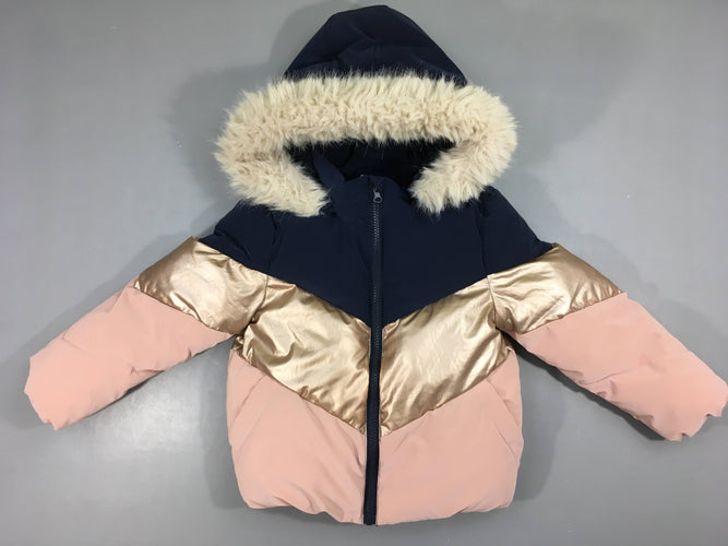 Parfait état-Veste ouatinée à capuche vieux rose-bleu-doré, moins cher chez Petit Kiwi