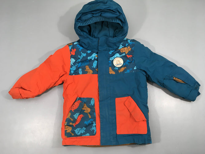 Veste de ski bleu/orange animaux, Wed'ze, usée par endroits, moins cher chez Petit Kiwi